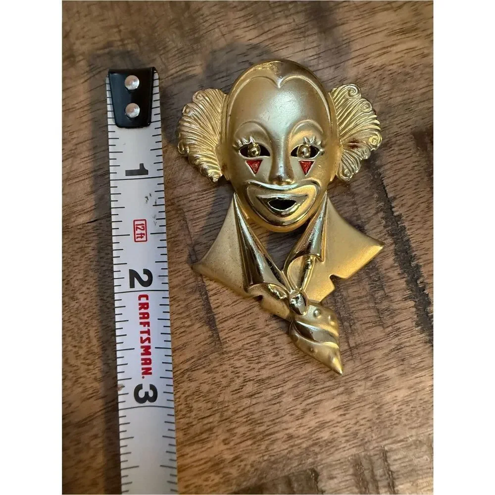 Vintage Gold Clown Face Brooch Statement Women Jewelry Art Unique Pin
